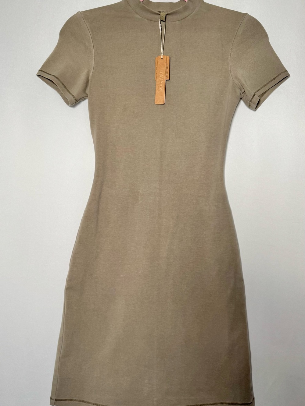 SKIMS Short Sleeve Mini Dress in Taupe